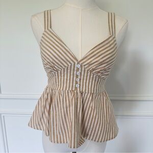 Good Luck Gem Peplum Striped Tan Women's Blouse Small
